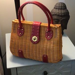 Wicker and Red Leather Purse